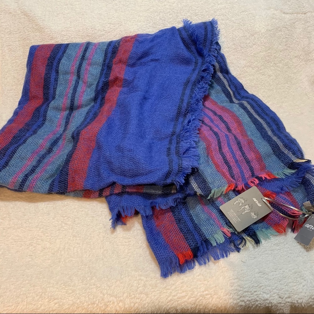 NWT Blue Multicolor Stripe Blanket Scarf. OS.